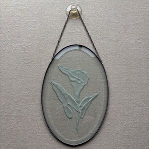 Vintage Etched Glass Sun Catcher with Calla Lily Floral Design